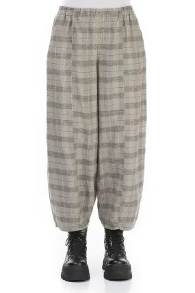 Taper Greige Check Linen Trousers