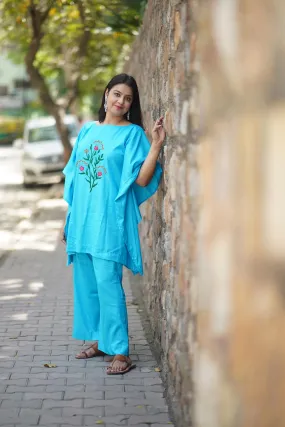 Turquoise Rayon Kurti & Palazzo - Gulzar e Farang