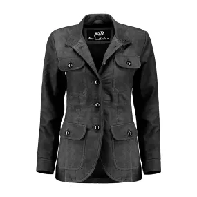 Women's Vintage Black Suede Leather Coat