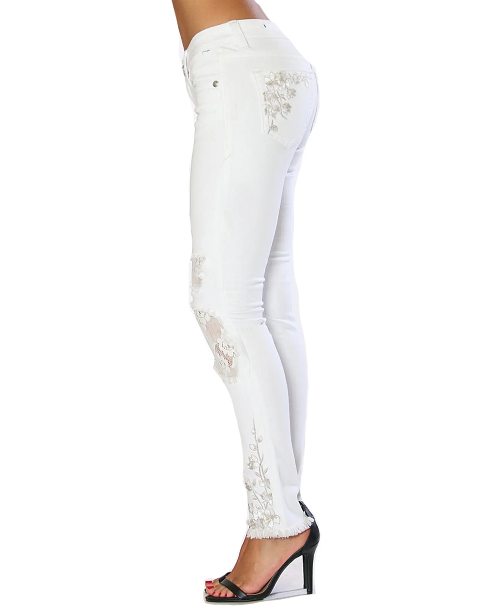 Women’s White Lace Detail Skinny Jeans