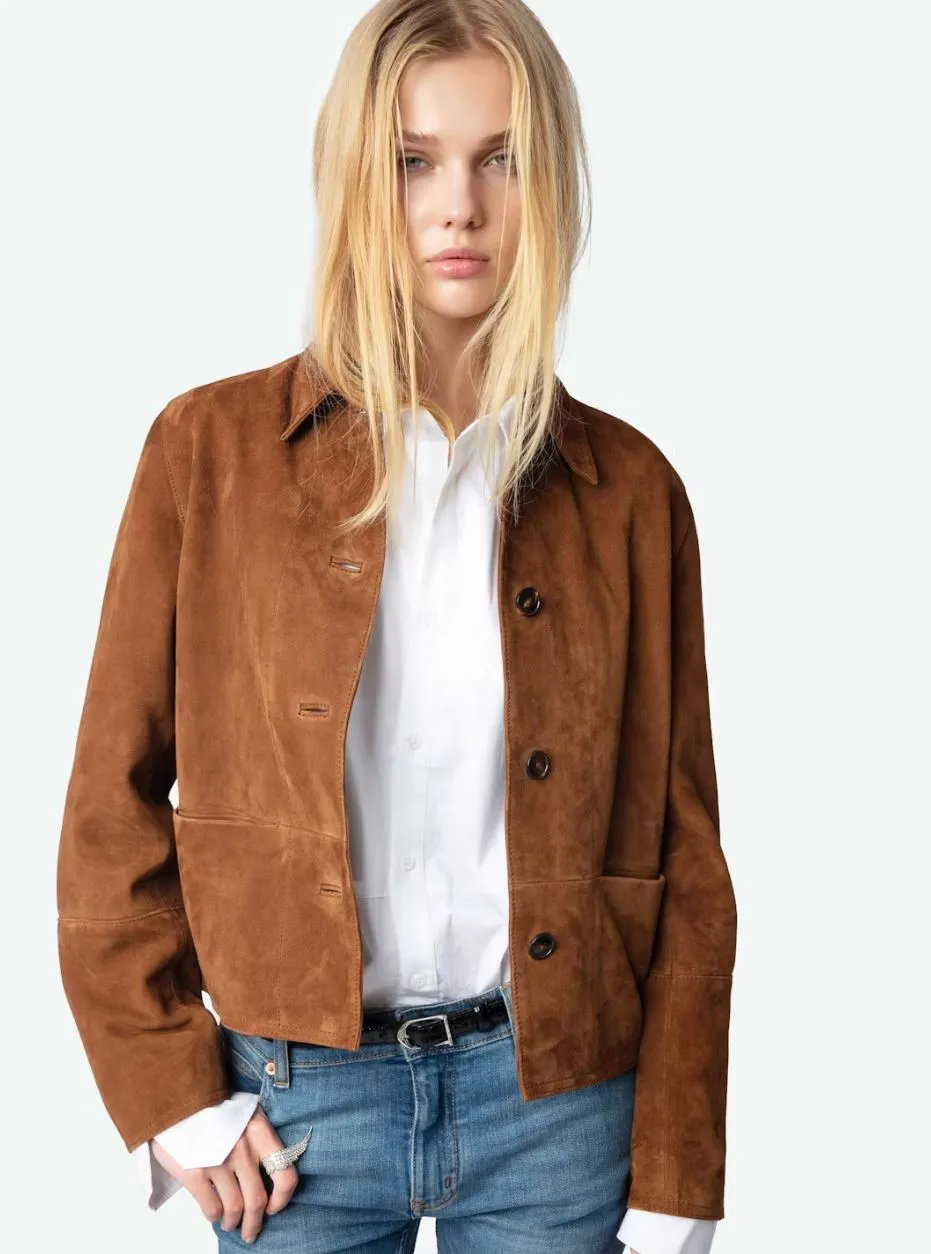 Zadig & Voltaire Lessa Suede Jacket in Cognac